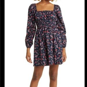 Bp. Smocked Waist Floral Long Sleeve Cotton Dress New NWT Women’s Medium M